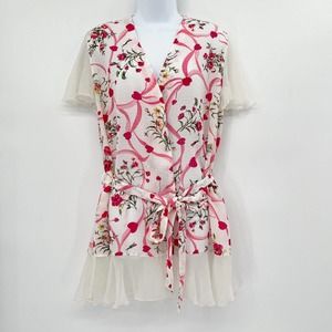 Vintage Victoria's Secret Floral Heart Flounce Robe Pink Size OS Flutter‎ Sleeve